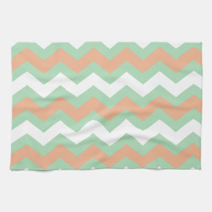 Mint Green and Peach Zigzags Kitchen Towel