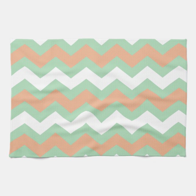 Mint Green and Peach Zigzags Kitchen Towel (Horizontal)