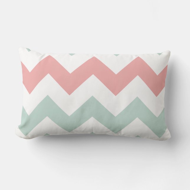 Mint Green and Pink Chevron Pillow (Front)
