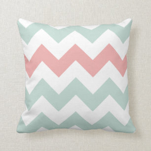 Mint Green and Pink Chevron Pillow