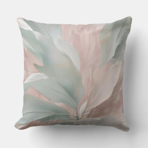 Mint Green and Pink Coastal Botanical Print Throw Pillow