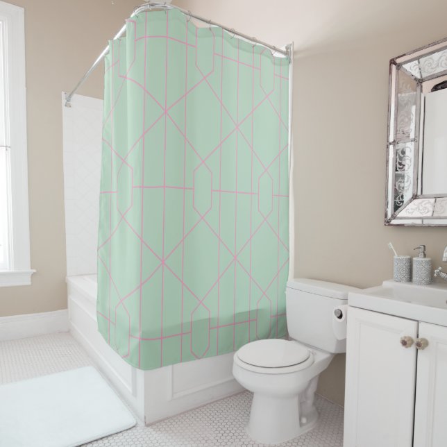 Mint Green and Pink Geometric Lines Pattern (In Situ)