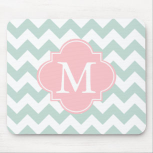 Mint Green and Pink Modern Chevron Custom Monogram Mouse Pad