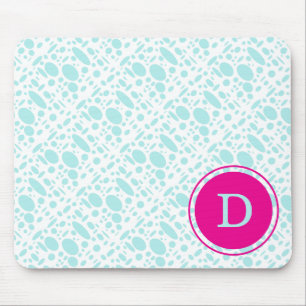 Mint Green and Pink Monogram Mouse Pad