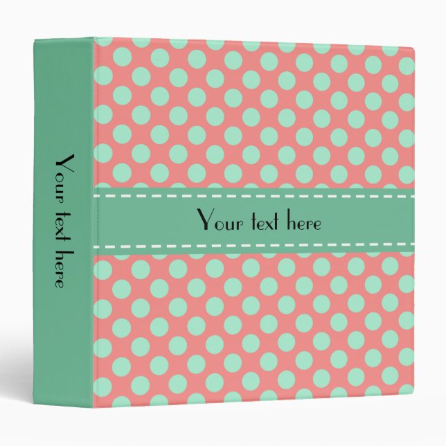 Mint Green and Pink Polka Dot Pattern Binder (Front/Spine)