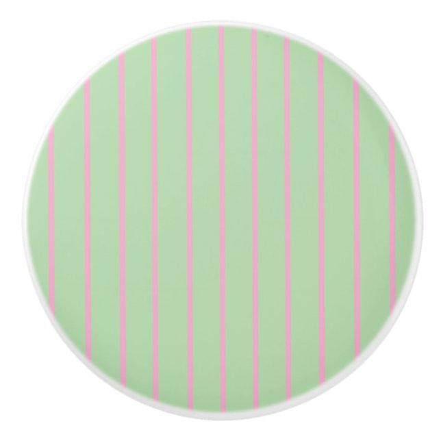 Mint green and pink stripes ceramic pull knob  (Front)