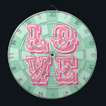 Mint Green and Pink Vintage LOVE Design Wedding Dartboard<br><div class="desc">Mint Green and Pink Vintage LOVE Design Dartboard.  Perfect for an engagement party or wedding celebration! Also makes a beautiful housewarming keepsake!</div>