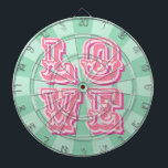 Mint Green and Pink Vintage LOVE Design Wedding Dartboard<br><div class="desc">Mint Green and Pink Vintage LOVE Design Dartboard.  Perfect for an engagement party or wedding celebration! Also makes a beautiful housewarming keepsake!</div>