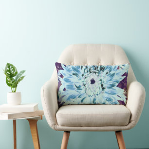 Mint Green and Teal Dahlia Flower Lumbar Pillow