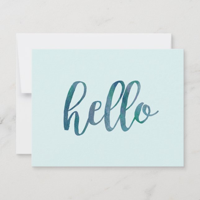 Mint Green and Teal Watercolor Hello Card (Front)