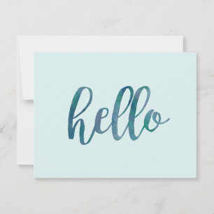 Mint Green and Teal Watercolor Hello Card