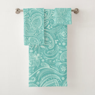 Mint-green and turquoise paisley pattern bath towel set