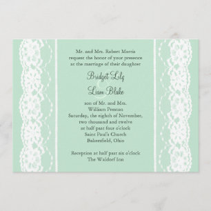 Mint Green and Vintage Lace Wedding Invitation