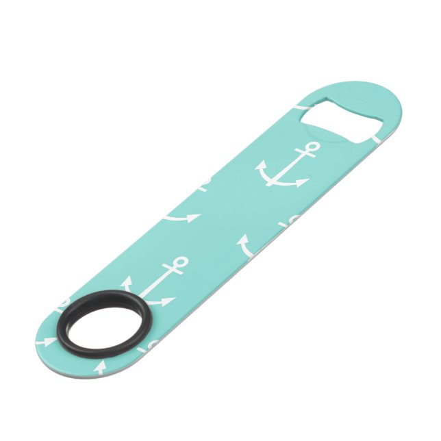 Mint Green and White Anchors Pattern 1 Bar Key (Front Angled)