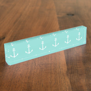 Mint Green and White Anchors Pattern 1 Nameplate