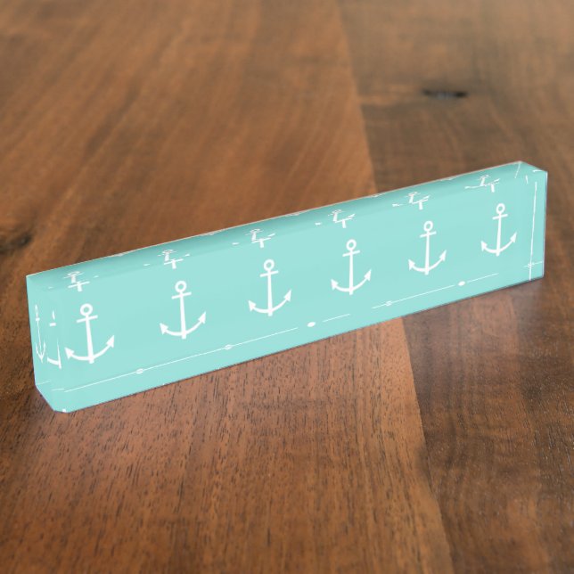 Mint Green and White Anchors Pattern 1 Nameplate (Side)