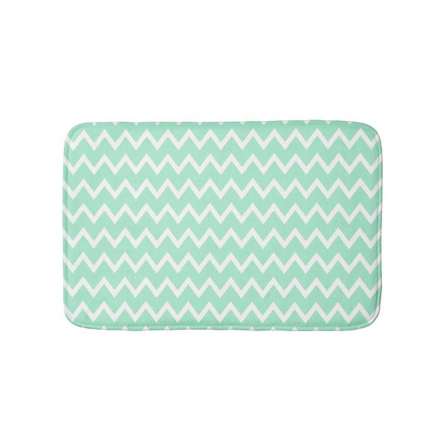 Mint Green and White Chevron Pattern Bath Mat (Front)