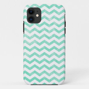 Mint Green and White Chevron Pattern iPhone 11 Case