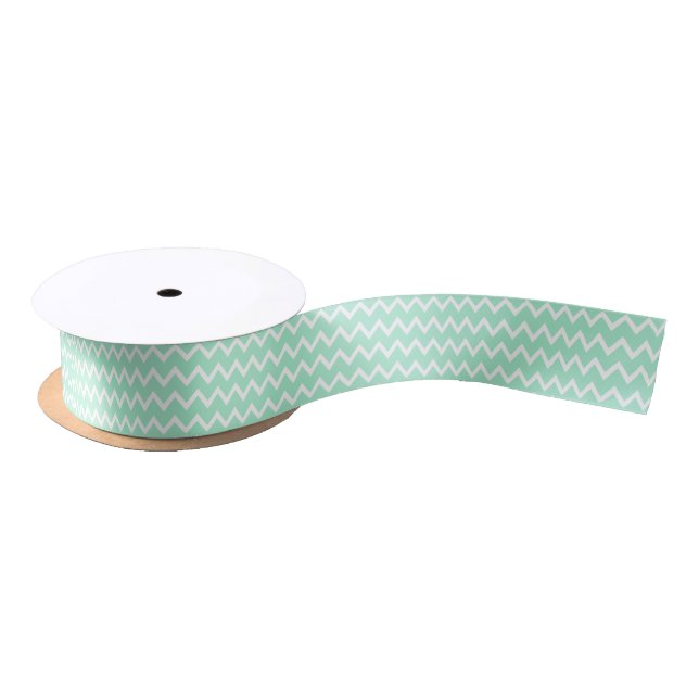 Mint Green and White Chevron Pattern Satin Ribbon (Spool)