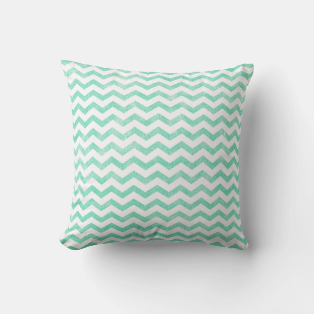 Mint Green and White Chevron Pattern Throw Pillow (Front)