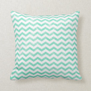 Mint Green and White Chevron Pattern Throw Pillow