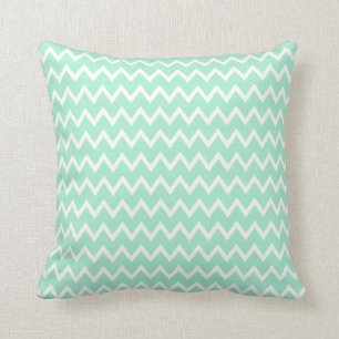 Mint Green and White Chevron Pattern Throw Pillow