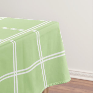 Mint Green and White Double Stripe Plaid Tablecloth
