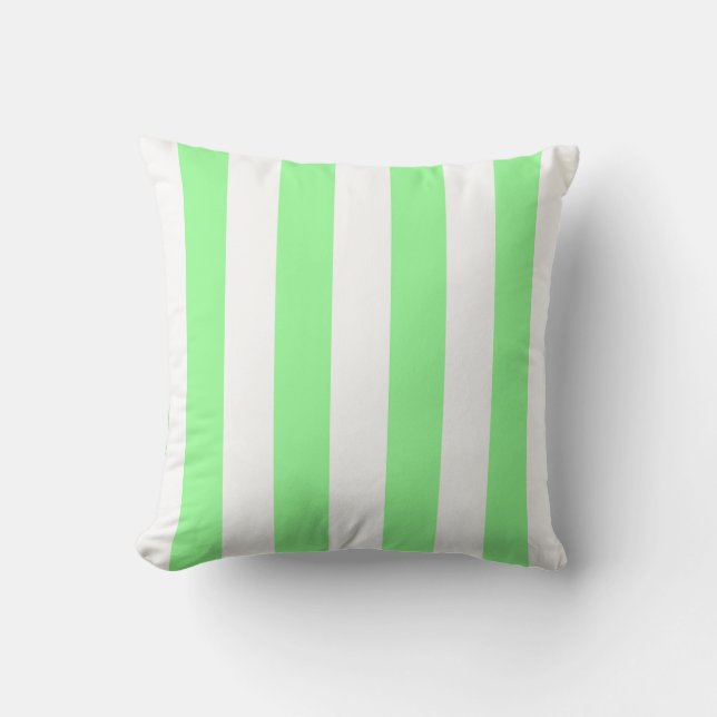 Mint Green and White Extra Large Stripe Pattern Throw Pillow (Front)
