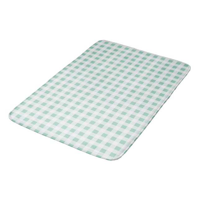 Mint Green and White Gingham Bath Mat (Angled)