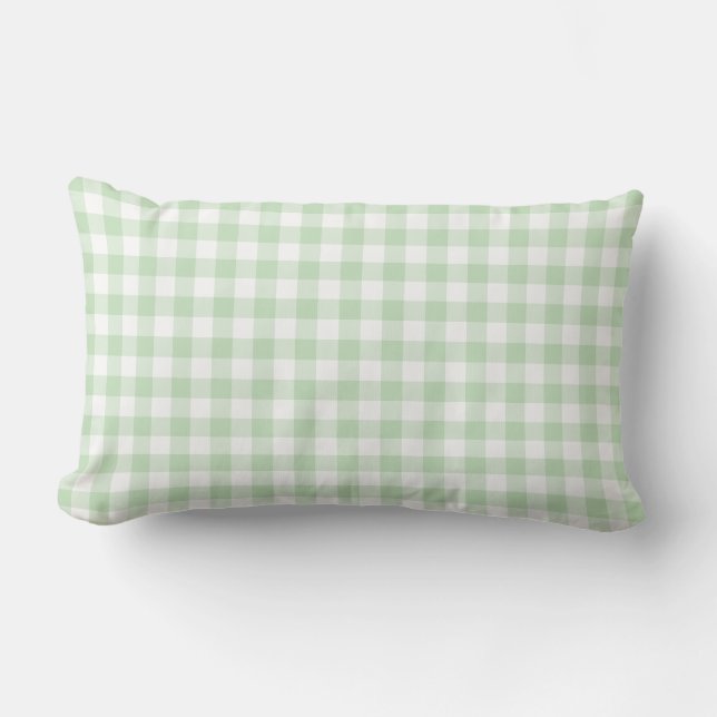 Mint Green and White Gingham Pattern Lumbar Pillow (Front)