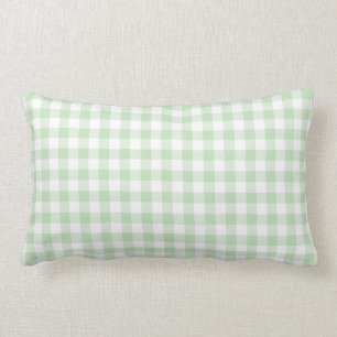 Mint Green and White Gingham Pattern Lumbar Pillow