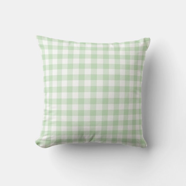 Mint Green and White Gingham Pattern Throw Pillow (Front)