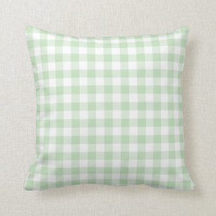 Mint Green and White Gingham Pattern Throw Pillow