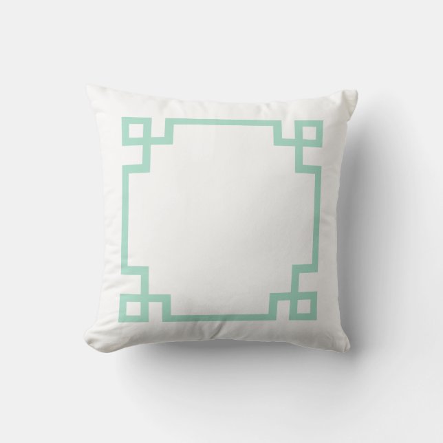 Mint Green and White Greek Key Throw Pillow (Front)