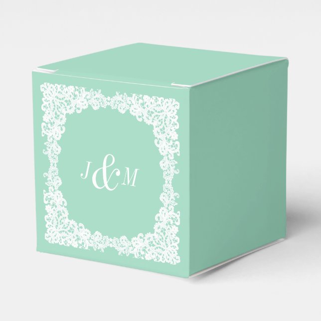 Mint green and white lace custom favour box (Front Side)