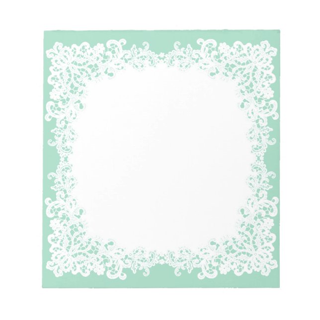 Mint green and white lace custom notepad (Front)