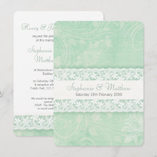 Mint green and white lace wedding invitation
