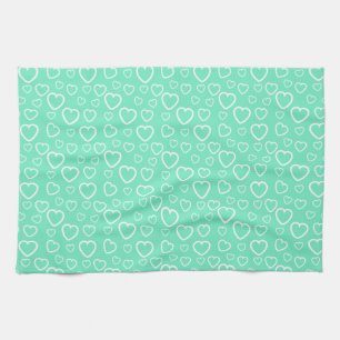Mint Green and White Love Hearts Pattern Kitchen Towel