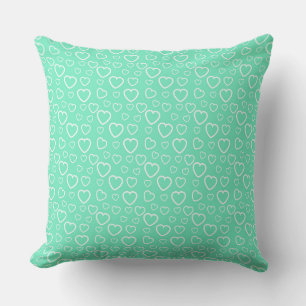 Mint Green and White Love Hearts Pattern Throw Pillow