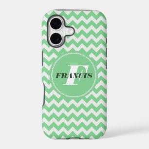 Mint-Green And White Monogram Chevron Pattern