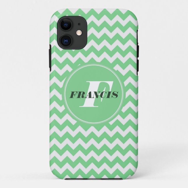 Mint-Green And White Monogram Chevron Pattern Case-Mate iPhone Case (Back)