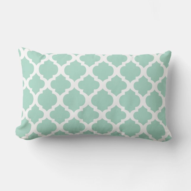 Mint green and white Moroccan lumbar Throw Pillow (Front)