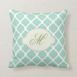 Mint green and white Moroccan Throw Pillow