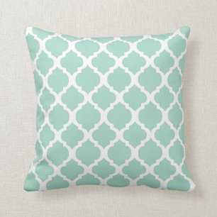Mint green and white Moroccan Throw Pillow