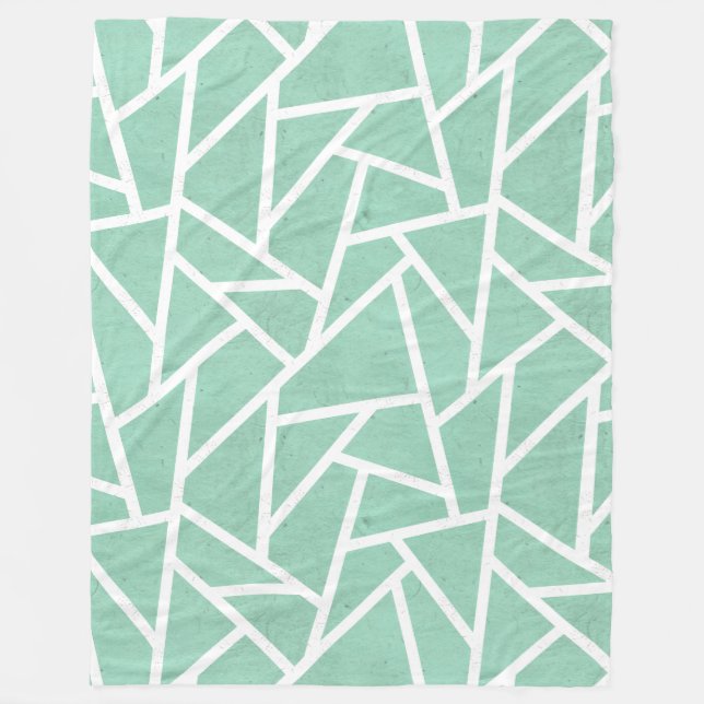 Mint green and white mosaic pattern fleece blanket (Front)
