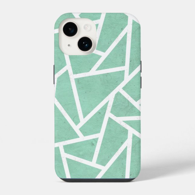 Mint green and white mosaic pattern iPhone case (Back)