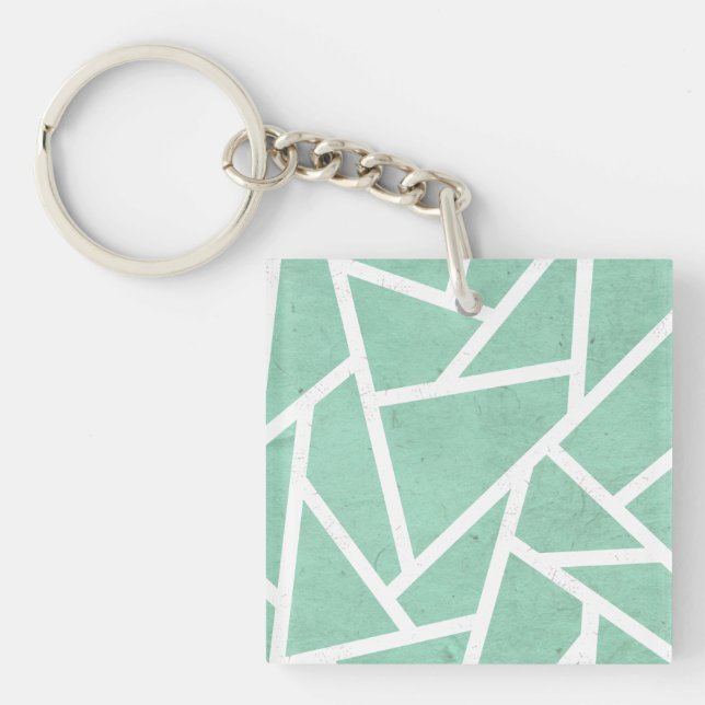 Mint green and white mosaic pattern keychain (Front)