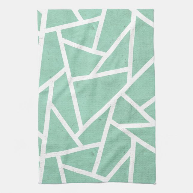 Mint green and white mosaic pattern kitchen towel (Vertical)