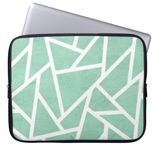 Mint green and white mosaic pattern laptop sleeve (Front)