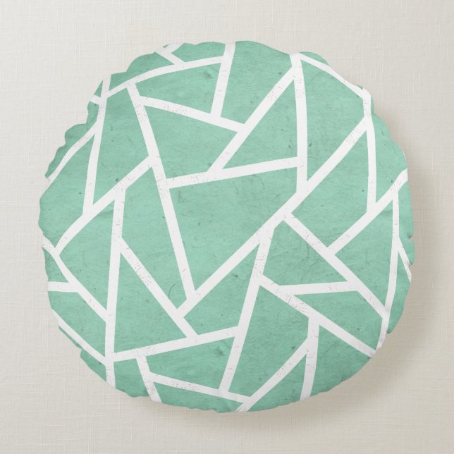Mint green and white mosaic pattern round pillow (Front)